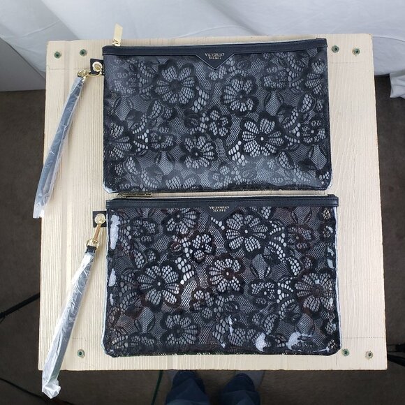 Victoria's Secret Black Lace Make-Up Tote Bags - Picture 1 of 5
